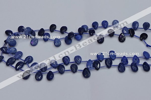 CDU219 Top drilled 8*12mm faceted flat teardrop blue dumortierite beads