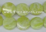 CEJ56 15.5 inches 15mm flat round lemon jade gemstone beads wholesale