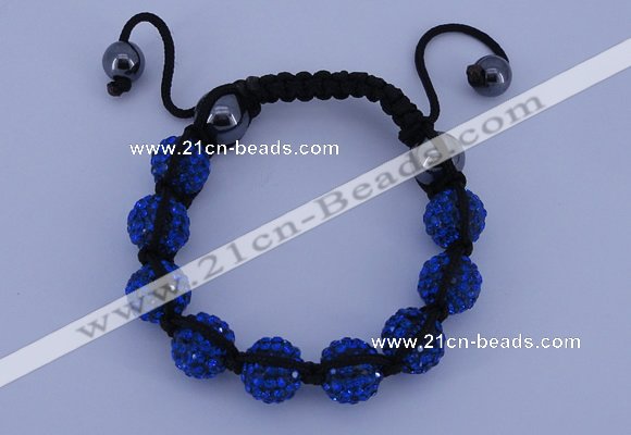 CFB558 10mm round rhinestone with hematite beads adjustable bracelet
