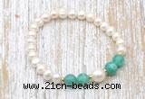 CFB610 6-7mm potato white freshwater pearl & peafowl agate stretchy bracelet