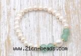 CFB611 6-7mm potato white freshwater pearl & green aventurine stretchy bracelet