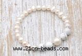 CFB612 6-7mm potato white freshwater pearl & white howlite stretchy bracelet