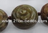 CFG1144 15.5 inches 30mm carved flower flower jade beads