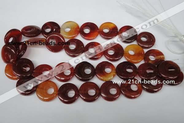 CFG277 15.5 inches 25mm carved donut red agate beads