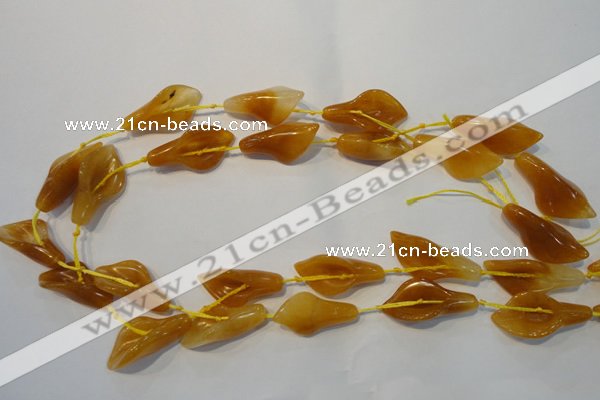 CFG560 15.5 inches 14*28mm carved trumpet flower yellow jade beads