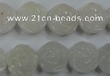 CFG885 15.5 inches 14mm carved flower white jade gemstone beads