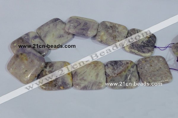 CFJ20 15.5 inches 35*35mm square natural purple flower stone beads