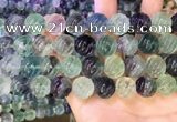 CLF1169 15.5 inches 12mm carved round fluorite gemstone beads