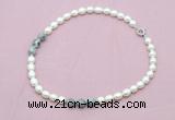 CFN358 9 - 10mm rice white freshwater pearl & grey picture jasper necklace wholesale