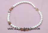 CFN719 9mm - 10mm potato white freshwater pearl & rainbow moonstone necklace
