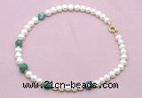 CFN732 9mm - 10mm potato white freshwater pearl & green banded agate necklace