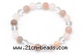 CGB8008 8mm white crystal, rose quartz & sunstone beaded stretchy bracelets
