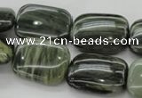 CGH28 15.5 inches 13*18mm rectangle green hair stone beads wholesale