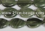 CGH53 15.5 inches 12*16mm flat teardrop green hair stone beads