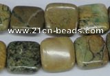 CGJ03 15.5 inches 16*16mm square green line jasper beads wholesale