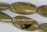 CGJ06 15.5 inches 15*30mm oval green line jasper gemstone beads wholesale
