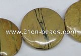 CGJ12 15.5 inches 30mm flat round green line jasper beads wholesale