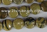 CGJ15 15.5 inches 12mm flat round green line jasper beads wholesale