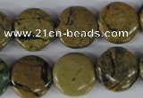 CGJ17 15.5 inches 16mm flat round green line jasper beads wholesale