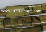 CGJ55 15.5 inches 12*20mm flat tube green line jasper beads wholesale
