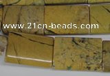 CGJ57 15.5 inches 18*25mm flat tube green line jasper beads wholesale