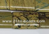 CGJ59 15.5 inches 22*30mm flat tube green line jasper beads wholesale