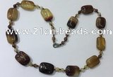 CGN233 22 inches 6mm round & 18*25mm rectangle agate necklaces