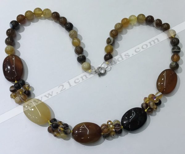 CGN272 18.5 inches 8mm round & 18*25mm oval agate beaded necklaces