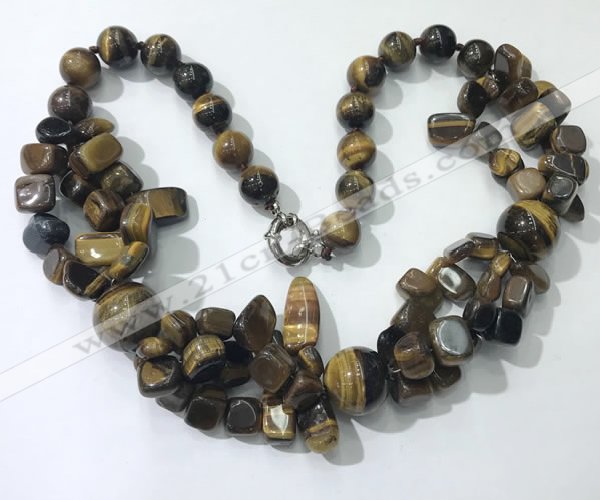 CGN373 19.5 inches round & chips yellow tiger eye beaded necklaces