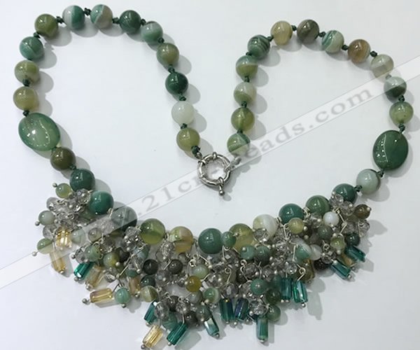 CGN484 21.5 inches chinese crystal & striped agate beaded necklaces