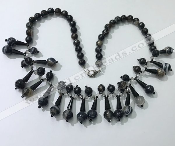 CGN497 21 inches chinese crystal & striped agate beaded necklaces