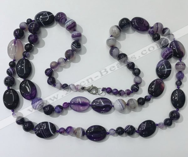 CGN583 23.5 inches striped agate gemstone beaded necklaces