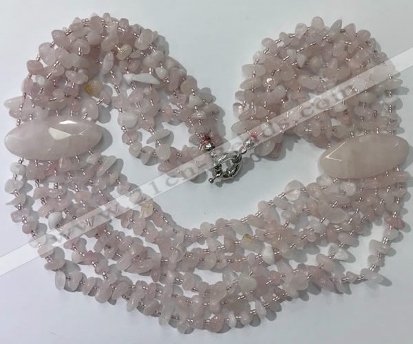 CGN755 20 inches stylish 6 rows rose quartz chips necklaces