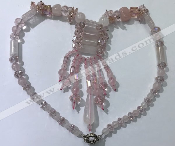 CGN810 19.5 inches chinese crystal & rose quartz statement necklaces