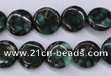 CGO141 15.5 inches 14mm flat round gold green color stone beads
