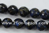 CGO176 15.5 inches 16mm faceted round gold blue color stone beads