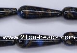 CGO188 15.5 inches 8*20mm teardrop gold blue color stone beads