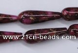 CGO80 15.5 inches 12*40mm teardrop gold red color stone beads
