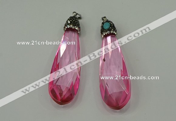 CGP234 20*80mm faceted teardrop crystal glass pendants wholesale
