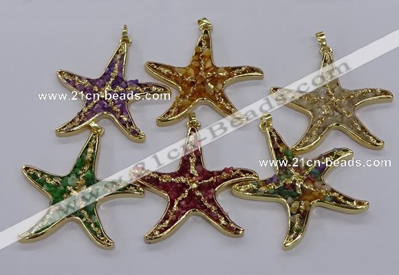 CGP3239 55*58mm starfish druzy agate pendants wholesale