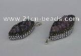 CGP3386 20*40mm - 22*45mm marquise plated druzy amethyst pendants
