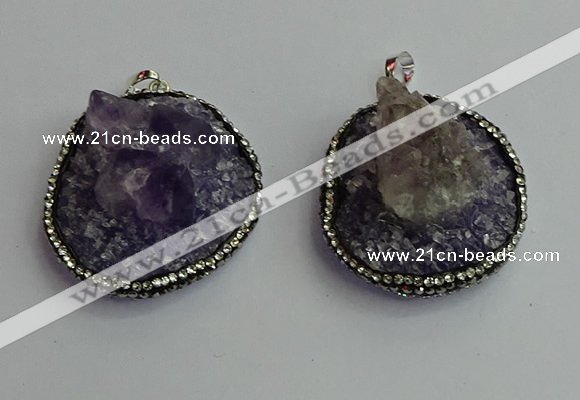 CGP366 30*40mm - 35*45mm freeform crystal glass & amethyst pendants