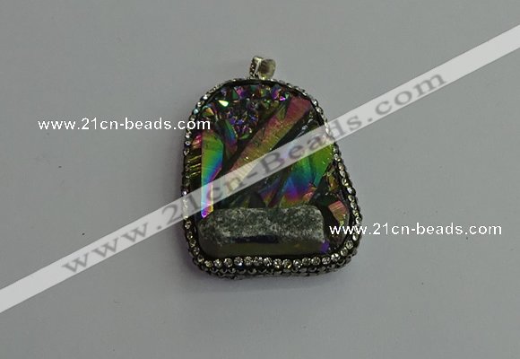 CGP377 30*40mm - 35*45mm freeform plated white crystal pendants