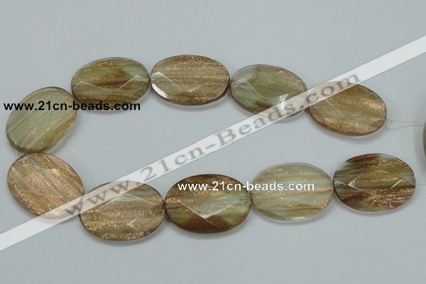 CGQ15 15.5 inches 30*40mm faceted oval gold sand quartz beads