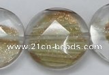 CGQ16 15.5 inches 30mm faceted flat round gold sand quartz beads