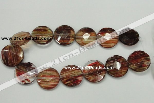 CGQ17 15.5 inches 30mm faceted flat round gold sand quartz beads