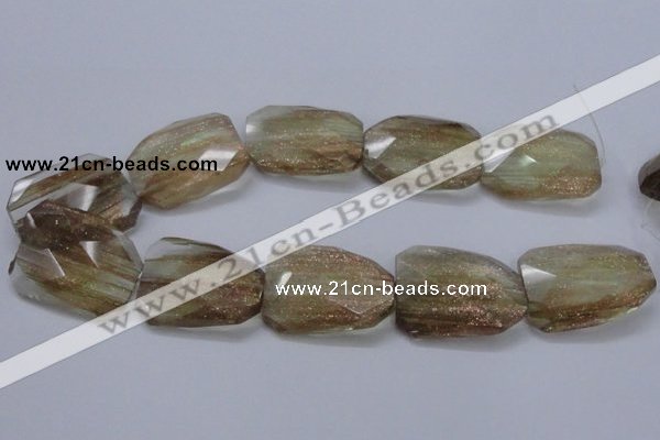 CGQ19 30*40mm faceted & twisted rectangle gold sand quartz beads
