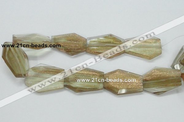 CGQ20 15.5 inches 35*45mm faceted hexagon gold sand quartz beads