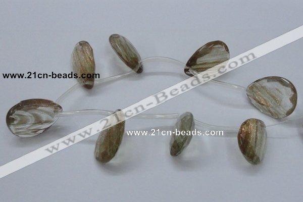 CGQ21 15.5 inches 30*40mm faceted flat teadrdrop gold sand quartz beads