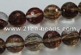 CGQ34 15.5 inches 12mm faceted round red gold sand quartz beads